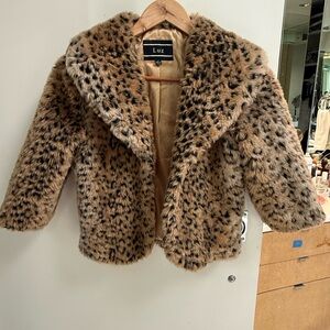 Kids Faux Fur Leopard Coat - Tan